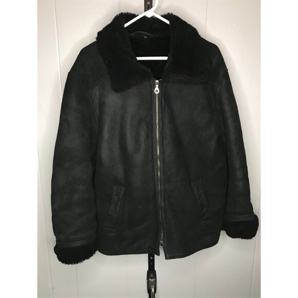 Vintage Riri Jacket Wmns Large Black Shearling Suede Lined Leather Aviator Style - Picture 1 of 5